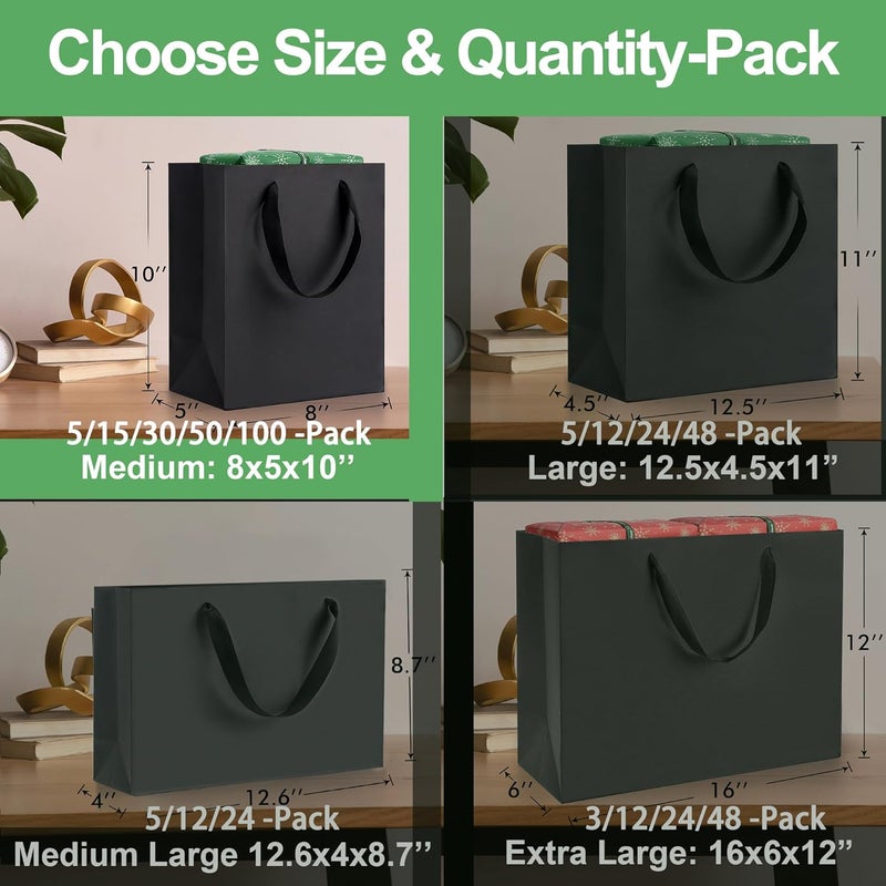 MOXARYSU Black Gift Bags With Handles: 8x5x10 Inch 50pcs Black Paper Bags Medium Bulk For Party Shopping Birthday Wedding (M, 50) - Image 2